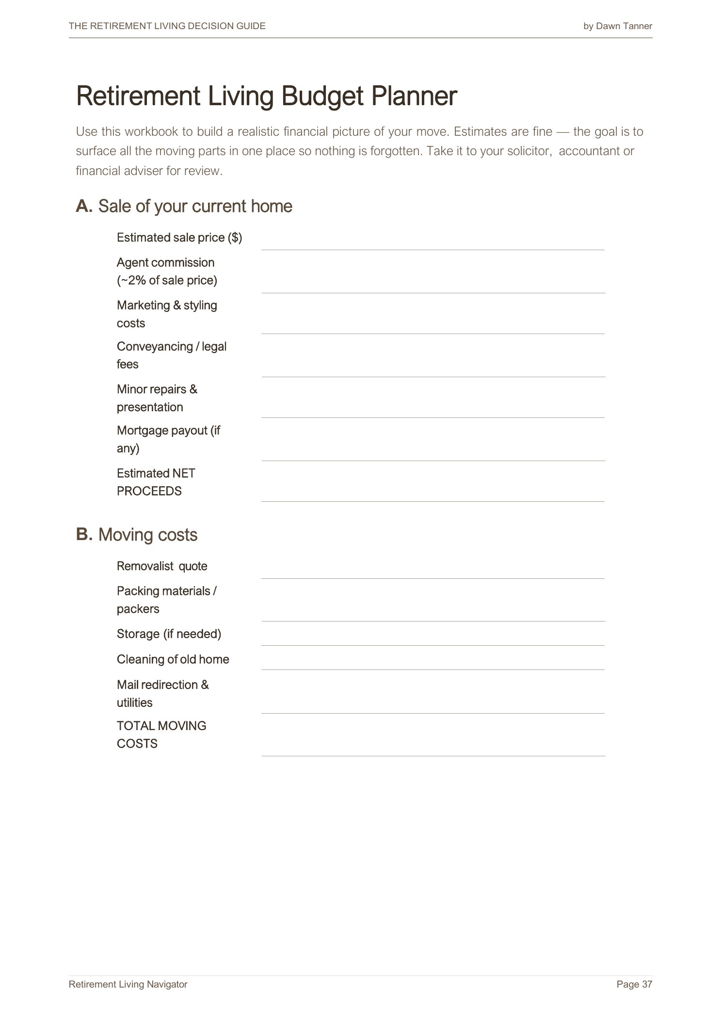 Sample page: Budget Planner