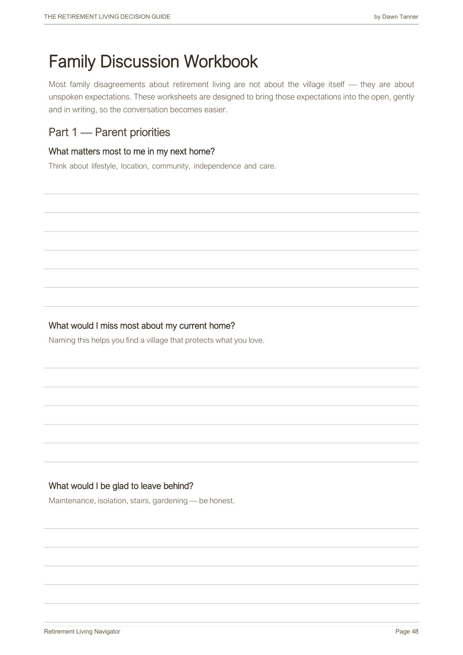 Sample page: Family Discussion Workbook