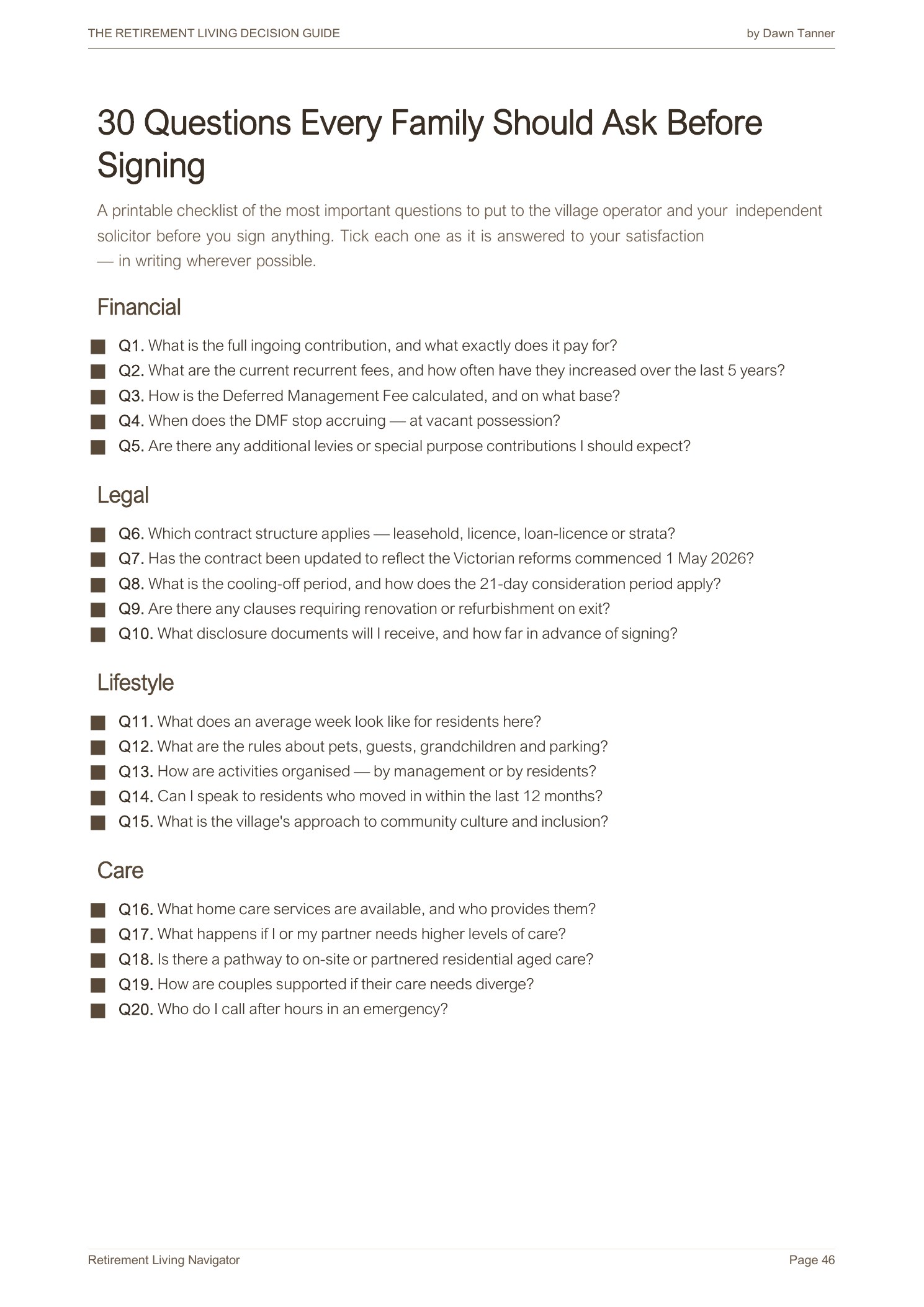 Sample page: Questions To Ask Before Signing