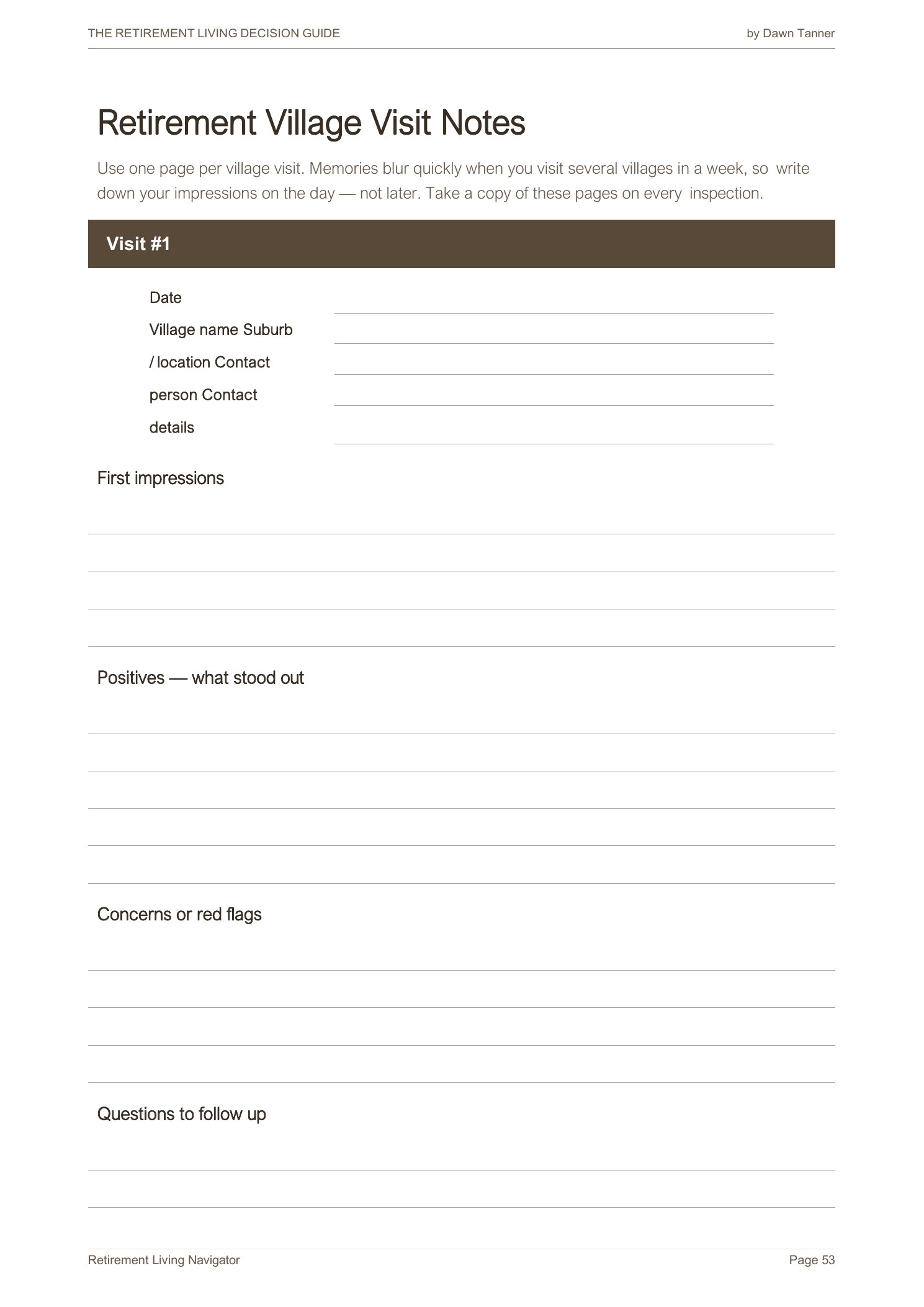 Sample page: Village Visit Notes Template